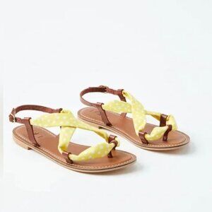 NWOB Loft Sandals Womens 7 M Yellow Polka Dot Fabric Leather Thong Strappy